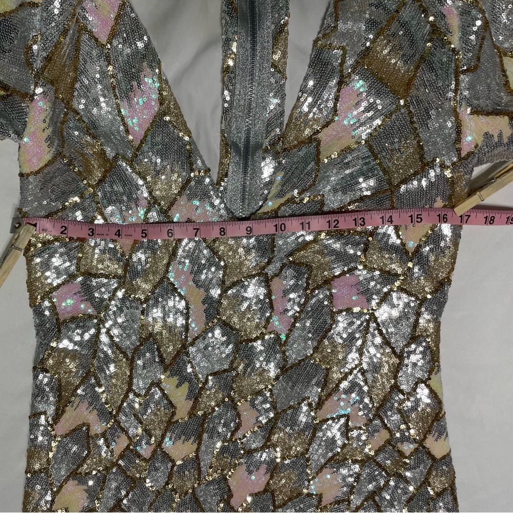 Silver and Gold Sequin Dress with Ruffle Hem - Picture 10 of 16